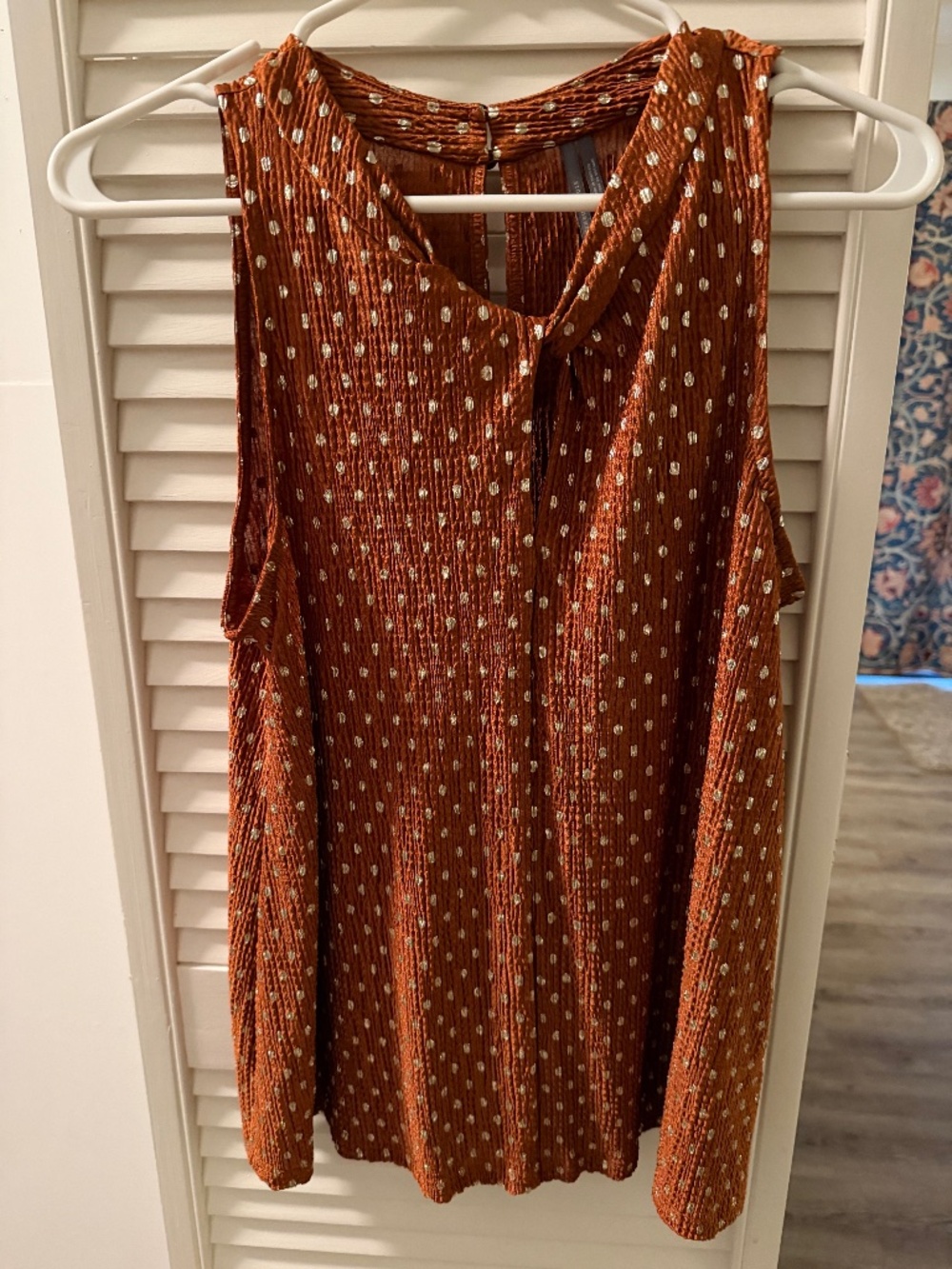 Fancy anthro tank, rust colored with shiny gold dots